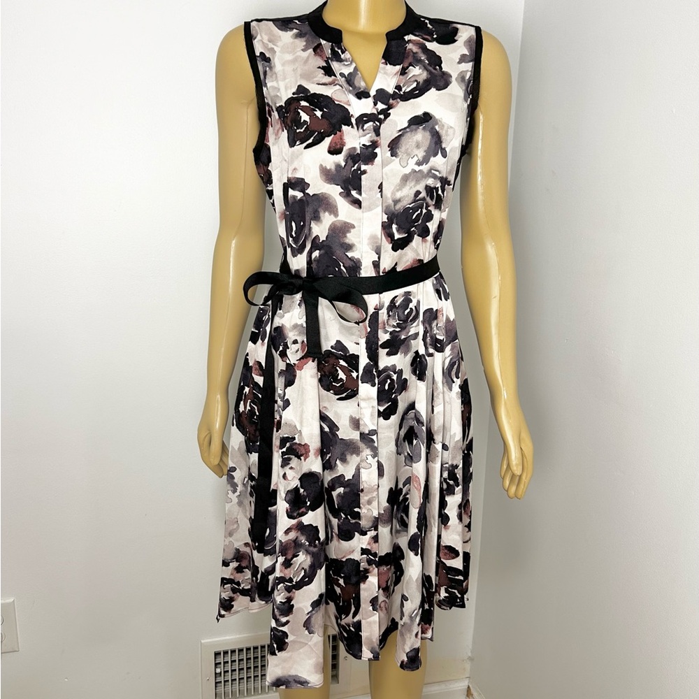 Simply Vera Vera Wang Womens Medium Floral Fit Flare Dress Black Grey Sleeveless